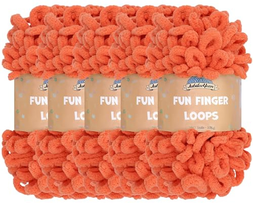 JubileeGarn med roliga fingerslingor – jumbo polyester – 100 g/skein – levande korall – 5 nystan