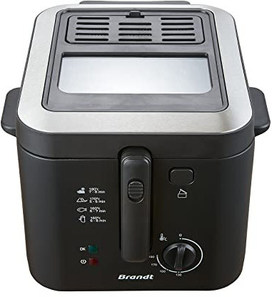 BRANDT FRI25X2 - Friteuse -Dimensions 237X322X342mm- Jusqu'à 1kg de frites - Minuteur 30 min - Filtre anti-odeur - Thermostat réglable de 130° à 190° - 2,5L - 1600W - Acier inoxydable
