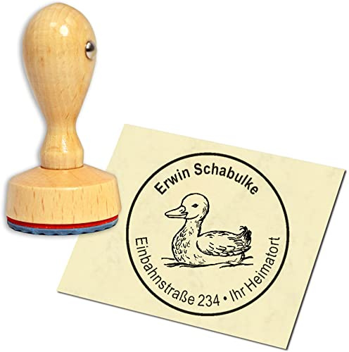 Stamp Address Stamp Wooden Stamp Cute Duck Round Diameter 40 mm Personalised as Company Stamp Name Stamp Office S