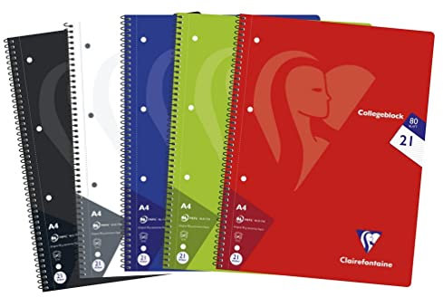 Clairefontaine 307256C - Packung mit 5 Heften / Collegeblöcken, DIN A4, 80 Blatt 90g liniert, Farben sortiert, 1 Pack