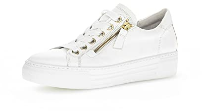 Gabor Women Trainers, Ladies Low-Tops,Removable Insole,lace up Shoe,Sports Shoe,Platform Sole,Low Shoe,Leisure,White (Weiss/Platino),38.5 EU / 5.5 UK