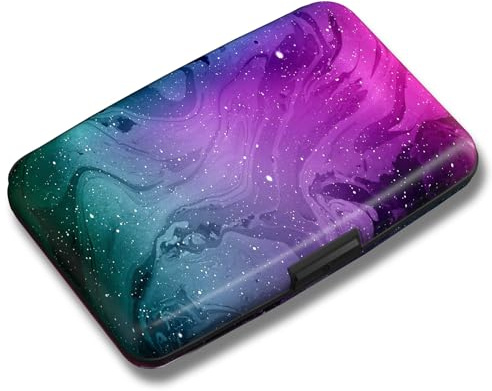 Maicican Credit Card Holder, Mini RFID Blocking Aluminum Wallet Slim Metal Hard Case Travel Wallet ID Case for Women and Men, 4.3 x 2.9 Inches (Purple Marble)