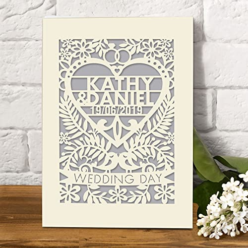Personalised Wedding Card for Bride and Groom Laser Cut Greeting Cards Congratulations Wedding Day for Newlyweds with Envelopes Custom Gift Hand Finished in UK (Grey)