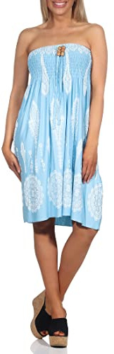 ZARMEXX Mini robe d'été pour femme - Dos nu - Épaules dénudées - Style bohème - Décontractée - Mini robe de plage, Bleu glacier, 36-42