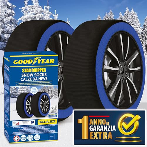 Goodyear Star Gripper Schneeketten zugelassen Italien EN 16662-1:2020 Zwei Schneeketten aus Stoff für Auto. Snow Sock Größe L