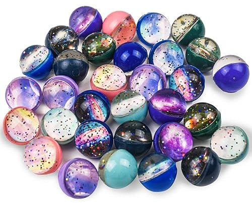 Teaque 32 Pcs Balles Rebondissantes,Bouncy Balls Caoutchouc Balles Remplissage de Sac de Fête pour Enfants, Balles Rebondissantes Thème d'Espace pour un Anniversaire de Garçon Fille une Fête.