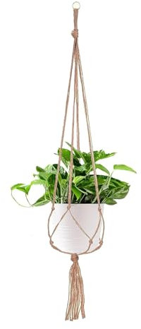 Portavasi da Appendere Interno Esterno Con Anello in Corda Juta e Cotone - Fioriere Sospese per Soffitto (95 cm, Marrone)