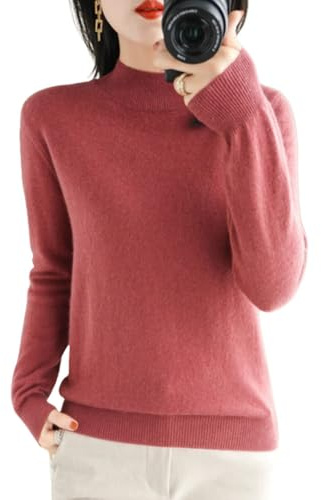 EsprAL Maglione Girocollo a Maniche Lunghe in Puro Cashmere da Donna, Maglioni in Cashmere da Donna (Small,Bean Paste Red)