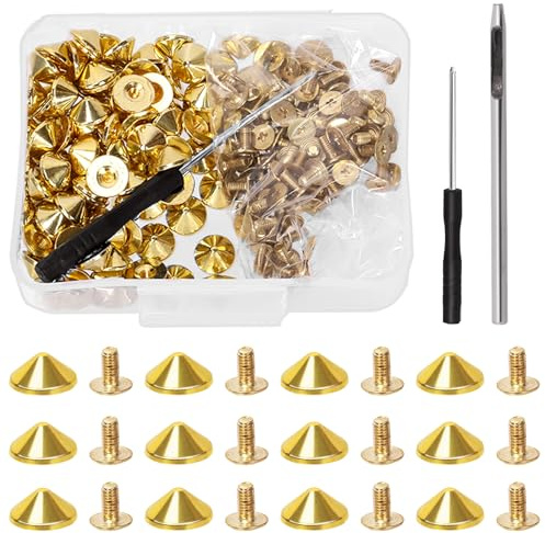 Tanstic Set da 100 pezzi punta 202 pezzi di punte dorate e assortimento, 10 punte in metallo da 4,7 mm, con attrezzi per l'installazione per la pelle