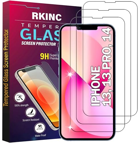 RKINC skärmskydd [3-Pack] för iPhone 16E, 13, 13 Pro, 14, Härdat Glasfilm Screen Protector, 0.33mm [Anti-Scratch][Anti-Shatter][Bubble-Free]