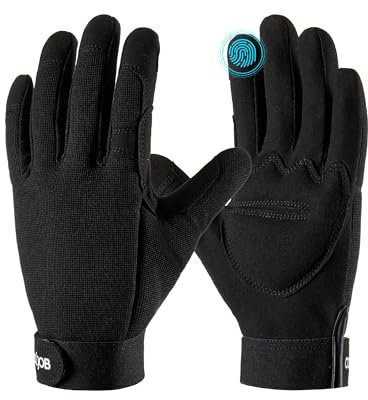 COOLJOB Mens Gardening Gloves, Thorn Proof for Weeding, Rose Pruning & Blackberry Bush Planting, Synthetic Leather Garden Work Glove, Touchscreen, Padded Palm (1 Pair, Black, L)