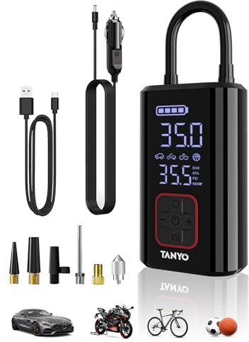 TANYO Elektrische Luftpumpe, Akku Kompressor Auto 150PSI, Mini Tragbare Akku Luftpumpe 12V mit Digitalem Manometer und LED Licht,Elektrischer Fahrradpumpe für Auto Fahrrad Motorrad BäLle