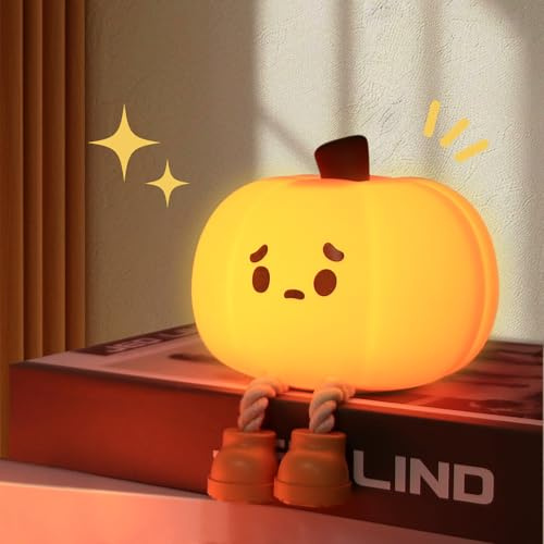 Wastou pumpa silikon nattlampa: 3-nivåers dimbar ljusstyrka, uppladdningsbar mjuk glöd squishy sänglampa, perfekt barnkammardekor för amning, småbarn, spädbarn, barnrum, halloween dekor
