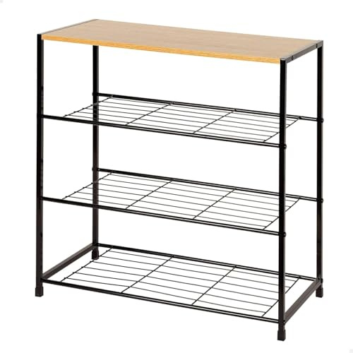 AKTIVE Max Home etagère à Chaussures en Métal, Hall d'entrée, 63X30X63 cm, 4 Étagères, Bois et Acier Noir, Max 10 kg, Style Industriel, Ouvert, etagère à Chaussures, Rangement pour Chaussures (18427)