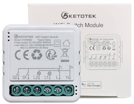 KETOTEK Smart Relay Switch Module 10A 220V Compatible with Alexa, WiFi Light Switch Module for DIY Home Automation, Smart Life/Tuya App Control, Neutral Wire Required
