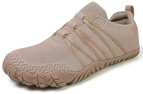Barfußschuhe Damen Herren Breite Barfuss Schuhe Laufschuhe Zero-Drop Sohlen Zehenschuhe Traillaufschuhe Leichte Atmungsaktiv Fitnessschuhe Komfort rutschfest Straßenlaufschuhe Unisex(Khaki 37EU)