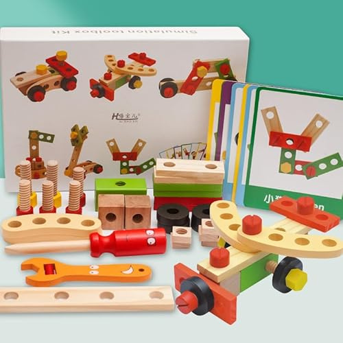 Kibi Set di Costruzioni in Legno per Bambini,Kit Montaggio con Attrezzi, Giocattolo Educativo Dadi e bulloni per Bambini Strumenti di Costruzione di Giocattoli, Giocattoli per abilità motorie