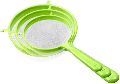 3 Pcs Green Flour Sifter with Long Handle, Flour Sifter with Long Handle, Hangable Flour Colander Powder Filter, Food Strainers Gadgets, Fine Mesh Colander Coffee Filter Tea Strainer