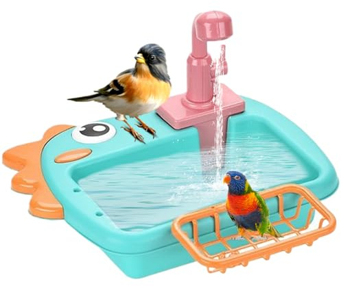 Générique Bain d'oiseaux Intérieur - Baignoire Adjustable pour Perruches | Fontaine De Boisson avec Robinet pour Animaux Domestiques Intérieur Extérieur Jardin Balcon Terrasse