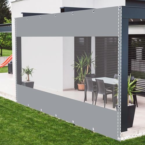 Telone impermeabile 500 g/m² grigio con occhielli 9 x 3 m resistente in PVC per padiglioni, balconi, giardini, ripari per piante, serre e tetti per animali domestici.