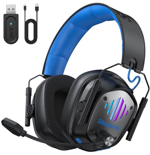 Skapendy VK81 Wireless Gaming Headset-2.4GHz Bluetooth Gaming Headset for PS5, PS4, PC with 50mm Audio Drivers, Stereo Sound, RGB Light, ENC Mic, 20ms Latency, 50Hr Battery for Mac, Mobile, Switch