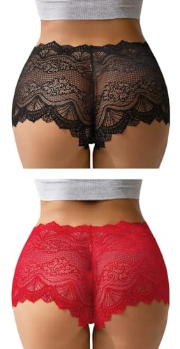 FULLJOYLOVE Culottes Françaises Femmes Plus Taille Dentelle String Coton Entrejambe sous-vêtements Brésiliens Hipster Culotte Sexy Dames Slips Bikini Strings Effrontés
