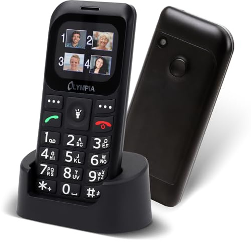 Olympia Bella+ Seniorenhandy ohne Vertrag mit großen Tasten & Ladestation | Senioren Smartphone 4G LTE | Tastenhandy mit Kamera, SOS-Taste, Bluetooth, Radio & 1,77 Farb-LC-Display | Schwarz
