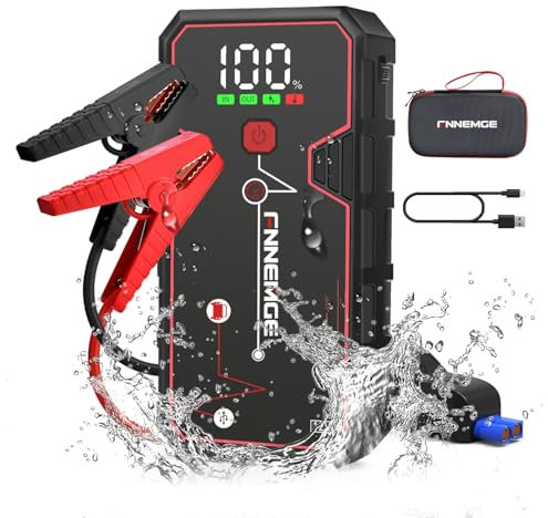 FNNEMGE Avviatore Batteria Auto, 5000A 23800mAh Avviatore Emergenza per Auto(Adatto a Tutti i Veicoli a Benzina o 8,0L Diesel)， Avviatore di emergenza, con di Uscita USB, Luce LED, Schermo Grande HD.
