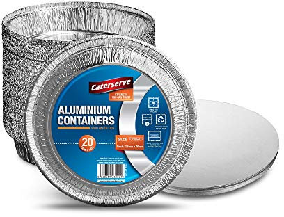 20 Aluminium Foil Trays with Paper Lids – Round Foil Flan Dishes – Durable and Food Grade Tin Pie Cases – Oven and Freezer Safe – Baking Trays Containers - 9 inch-23cm