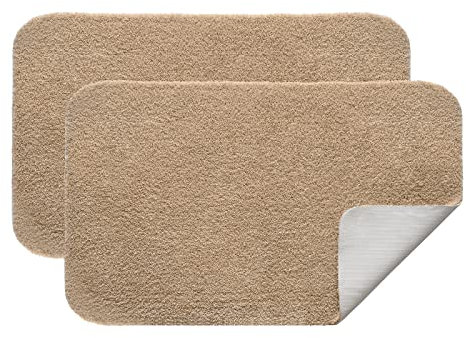MIULEE Teppich Badgarnitur 2 Teilig Badematte Badezimmerteppich Badvorleger rutschfest Waschbar Bettvorleger Badteppich Saugfähige Duschvorleger Fussmatte für Wohnzimmer Badezimmer 40x60 cm Beige