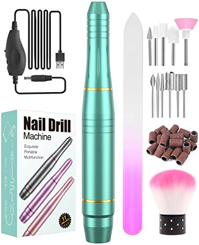 Torno para Uñas, Seguro, Potente, 11 en 1 Limas de Uñas Eléctrica, Kit de Manicura y Pedicura Eléctrico Profesional, 20,000 RPM Velocidad Ajustable, Set de Manicura para Salón DIY
