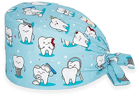 2pcs Bouffant Kappen Schweißband Verstellbare Schrubben Kappe Zähne Print Peeling Kappe Mehrzweck Haar Abdeckung Kürbis Hut Männer Frauen Chef Beauty Cap,Hellblau,Einheitsgröße