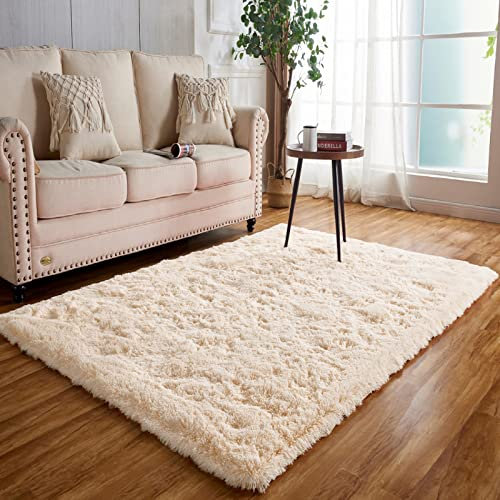 Achiiso High Pile Rug,Soft Touch Shaggy Rug,Rectangular Washable Non-Slip Rugs for Bedroom,Living Room,Kids Room (Beige,90 x 160 cm)