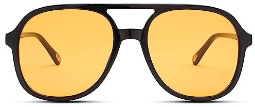 Pro Acme Polarised Retro Pilot Sunglasses Men and Women 70s Vintage Large Oversized Tinted Glasses UV400 Protection (Black/Orange)