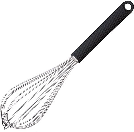 Starchef Stainless Steel Whisk Egg Beater Anti-Slip Silicone Handle Comfortable Grip（11/Black）