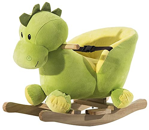 HOMCOM Kids Rocking Horse, Plush Ride-On Dinosaur Seat w/Seat Belt, 32 Songs, Ride-On Horses Toy, for Ages 18+ Months - Green