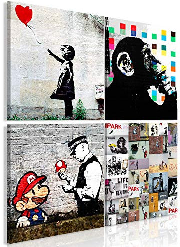 murando Akustikbilder Set Banksy 4 Teilig je Akustikschaum Hochleistungsschallabsorber Schallschutz Leinwand Wandbild Raumakustik Schalldämmung i-B-0057-b-a