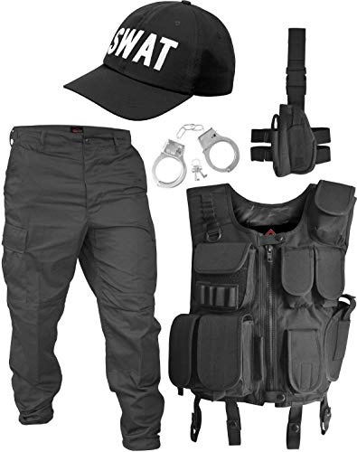 normani SWAT/SECURITY/POLICE Kostüm bestehend aus Weste, Hose, Pistolenholster, Handschellen und Basecap Schwarz/Swat XL