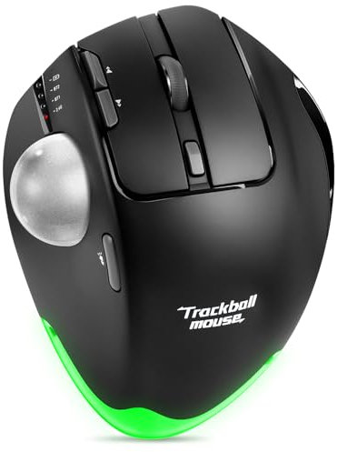 TRELC Mouse trackball wireless, mouse ergonomico a sfera con 4800 DPI/7 pulsanti programmabili, mouse con controllo del pollice, mouse ottico ricaricabile per 3 dispositivi, per Windows, PC, laptop,