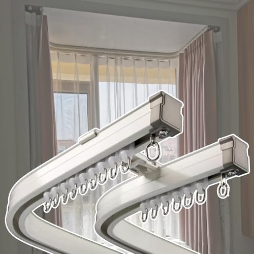 Bay Window Double Curtain Track Curved Rail, Flexible Bendable Curtain Track System, Ceiling Wall Mount Aluminum Alloy Curtain Track and Fittings(Wall Mount,1m (3.3ft))