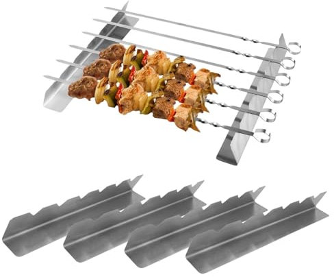 MINZHI Soporte para pinchos de acero inoxidable, 4 unidades, resistente al calor y corrosión, soporte para brochetas, para pinchos de carne, accesorios