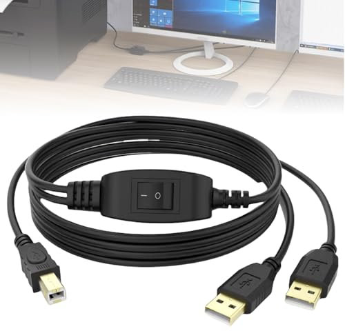 Aicharynic Splitter per stampante USB B, 2 cavi USB A a USB-B con pulsante Toggle, cavo per stampante USB 2 in 1 per due computer, stampanti, fax, scanner, 2,5 m (USB-B) + 2 m (USB-A)
