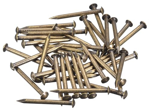uxcell 70Pcs Small Tiny Nails 2x25mm(DxL) Tiny Brass Nails Hardware Round Head Brass Nail for Wooden DIY Projects Decorative Boxes Household, Bronze Tone