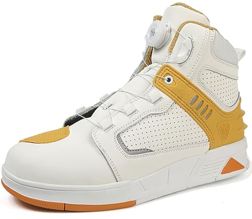 Hiuzylqx Bottes de Moto Hommes Chaussures de Moto Botte Motard Street Casual Antidérapantes Bottes Blindées Moto en Cuir Baskets Urbaines,Blanc,44 EU