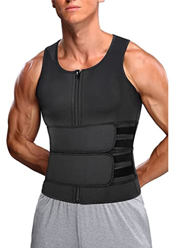 Gilet de sauna pour homme, Débardeur de sudation pour homme | avec double ceinture, néoprène, pour les entraînements, amincissant et raffermissant homme, taille XL, noir