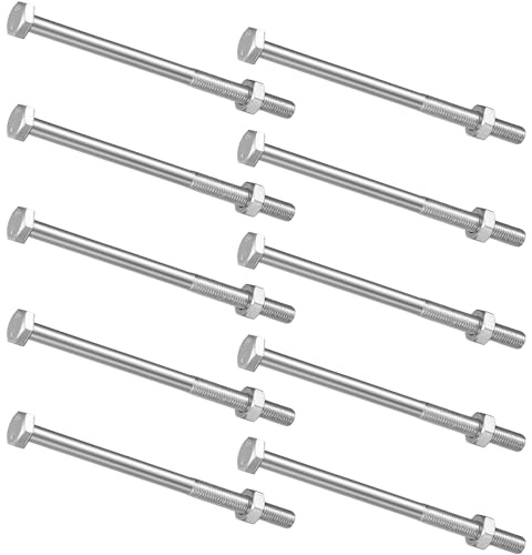XxinXrong 10pcs M10 x 160mm Hex Bolts Zinc Plated Steel, Full/Partial Thread Machine Screws with Nuts Set, for Metalwork Automotive Construction & Machinery
