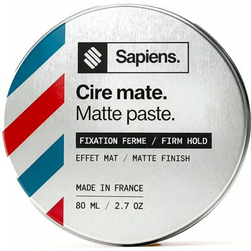 Sapiens Cera Pelo Hombre Fijación Fuerte y Mate, 95% Natural Arcilla & Azúcar, Pasta Moldeadora Invisible, Ideal Viajes y Deporte 80ml
