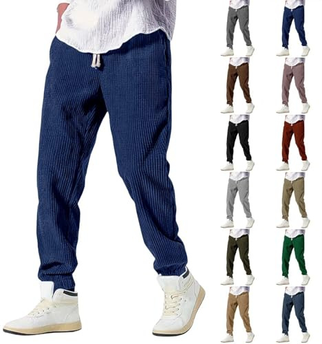 Generico Pantaloni di Velluto Uomo Pantalonis Giapponesi a Coste Largo Taglio Dritto Modello con Vita Elasticizzata e Cordino Baggy Elasticizzati Casual Pantalone S-3XL