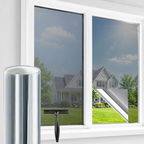Window Film Privacy, One Way Clear UV Mirror film, Window Tint Film Heat Reflective Sun Blocker for Home Office (Silver, 60x400cm)