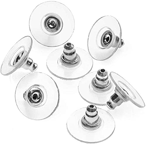 RUBY - 60 Tapones pendientes, tuerca pendiente acero inoxidable con plastico transparente/Topes para Pendiente/Cierre Pendiente